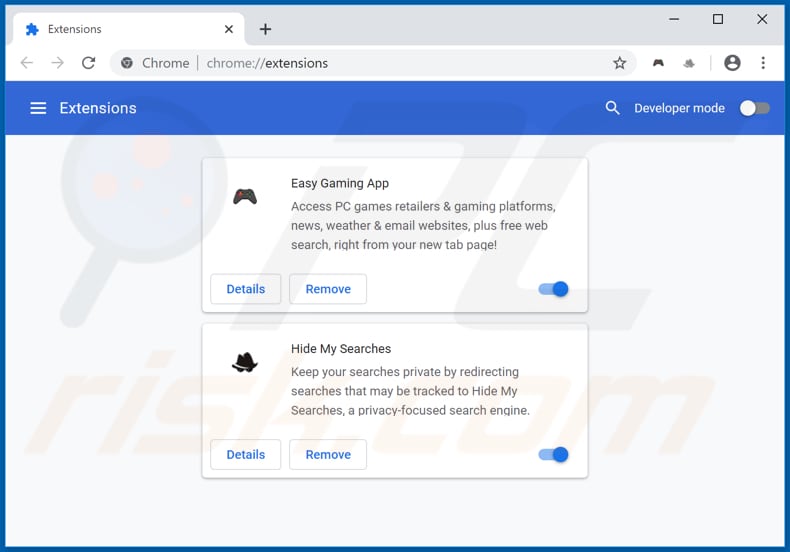 Removing search.easygamingapptab.com related Google Chrome extensions