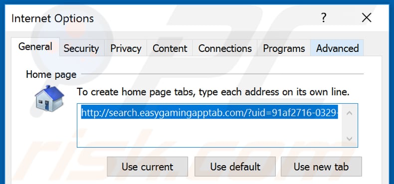 Removing search.easygamingapptab.com from Internet Explorer homepage