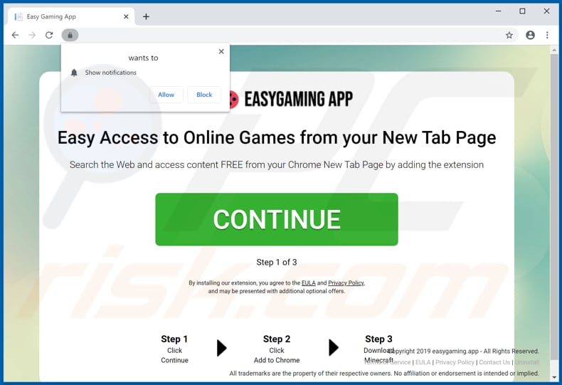 Website used to promote Easy Gaming App browser hijacker
