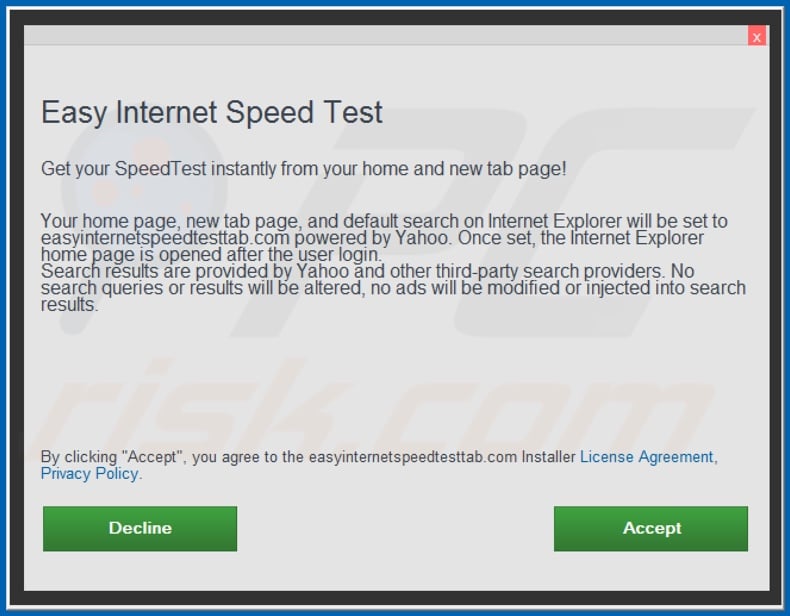 Official Easy Internet Speed Test browser hijacker installation setup