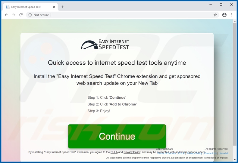 Website used to promote Easy Internet Speed Test browser hijacker