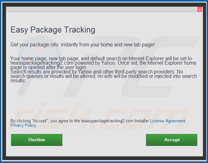 Official Easy Package Tracking browser hijacker installation setup