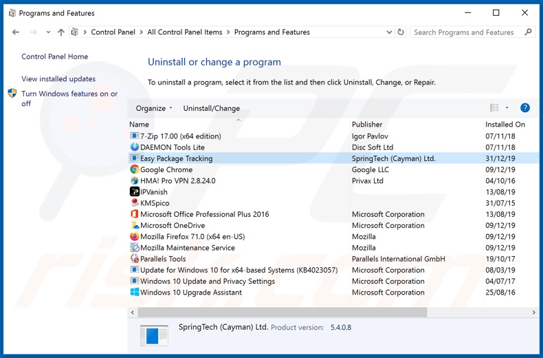 search.heasypackagetracking2.com browser hijacker uninstall via Control Panel