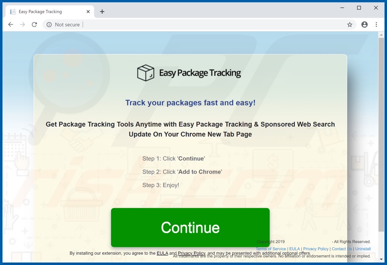 Website used to promote Easy Package Tracking browser hijacker
