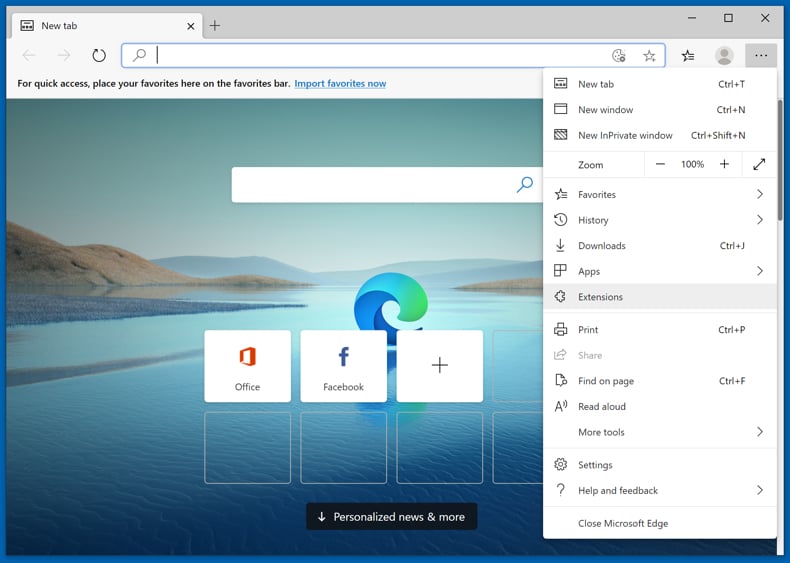 Eliminar adware de Microsoft Edge Paso 1