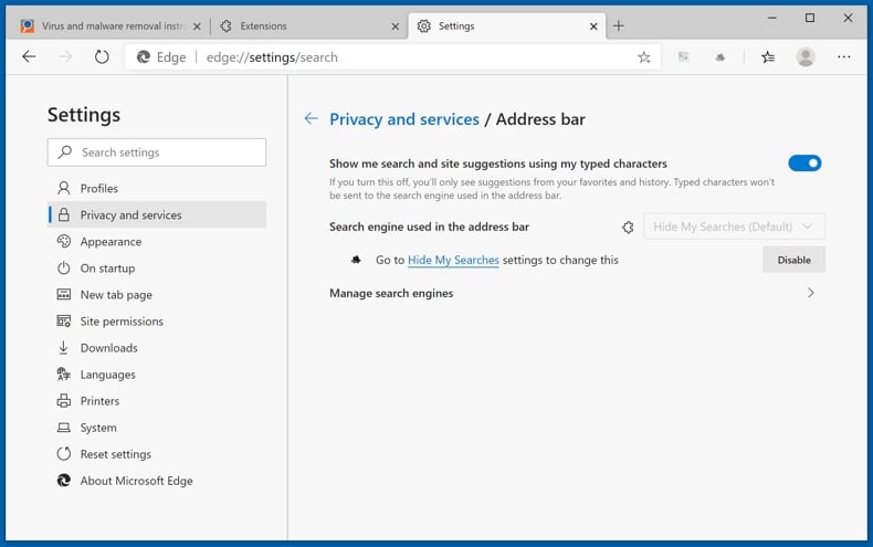 selaimen kaappaajien poistaminen Microsoft Edge-vaiheesta 3