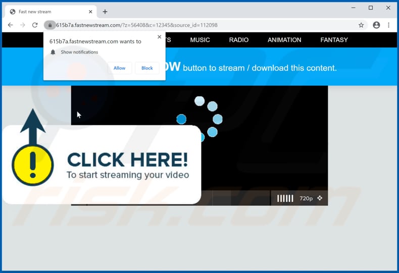 fastnewstream[.]com pop-up redirects