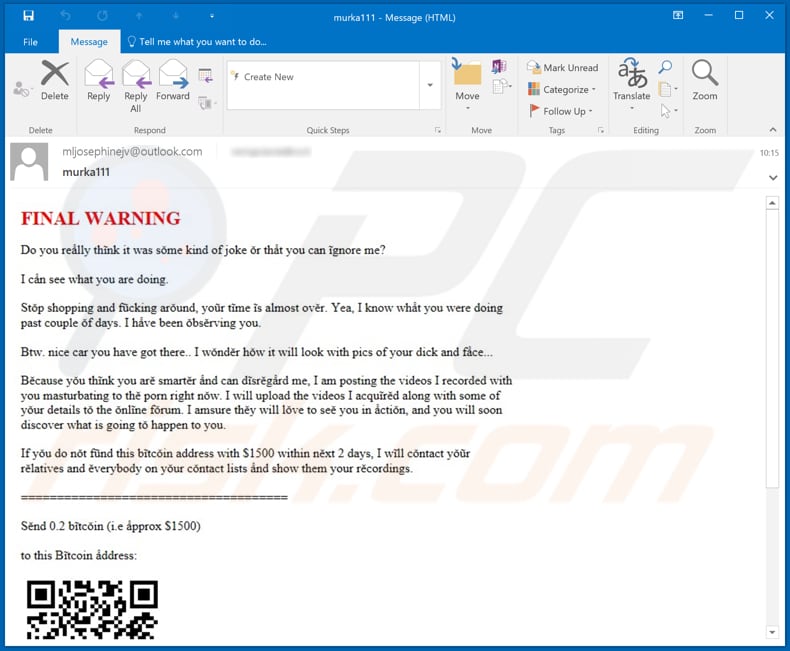 Final Warning spam campaign