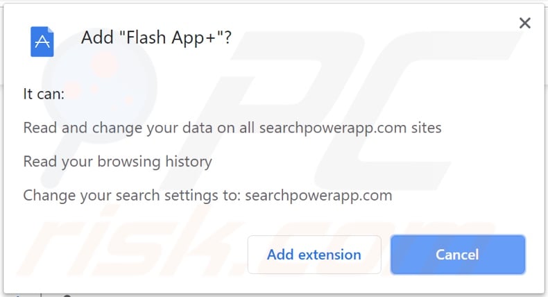 Flash App+ browser hijacker asking for permissions