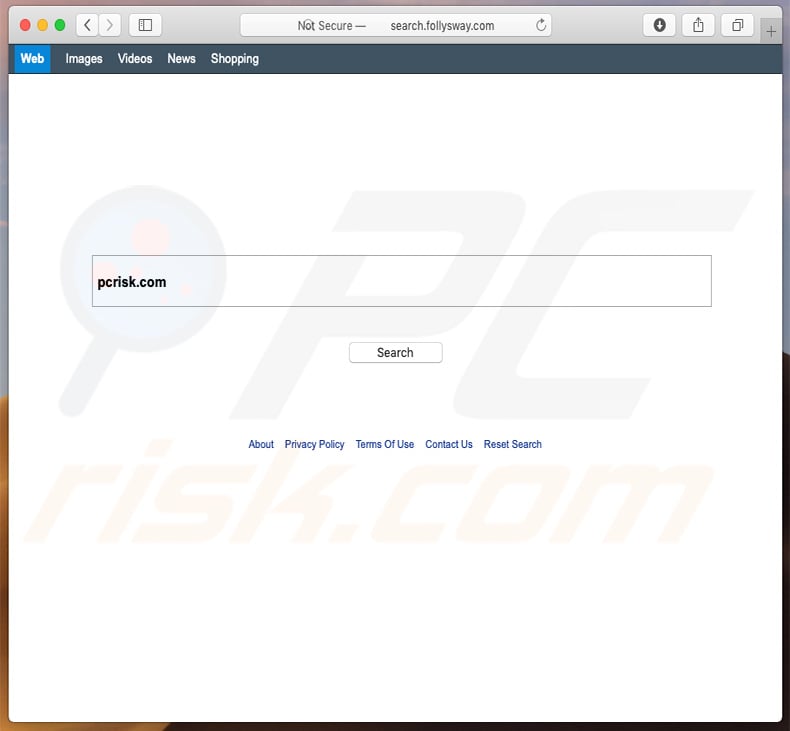 search.follysway.com browser hijacker on a Mac computer