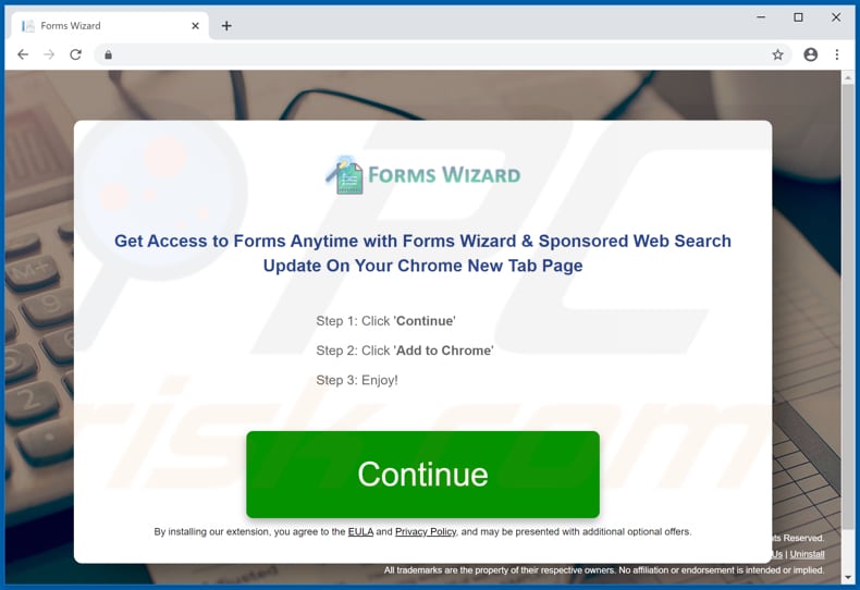 Website used to promote Forms Wizard browser hijacker