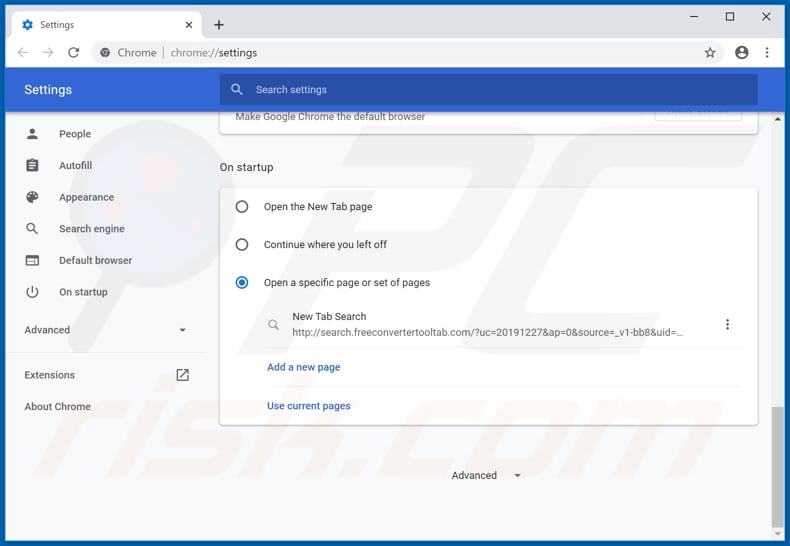 Removing search.freeconvertertooltab.com from Google Chrome homepage