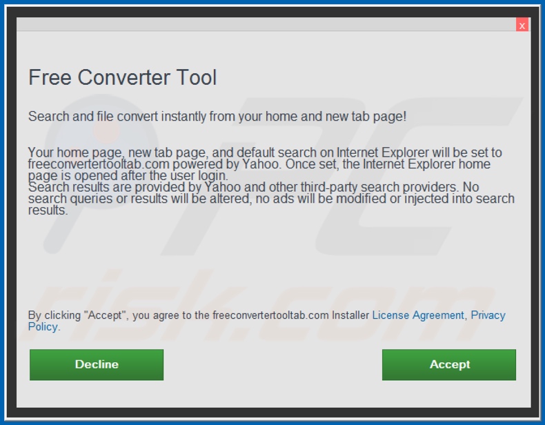 Official Free Converter Tool browser hijacker installation setup