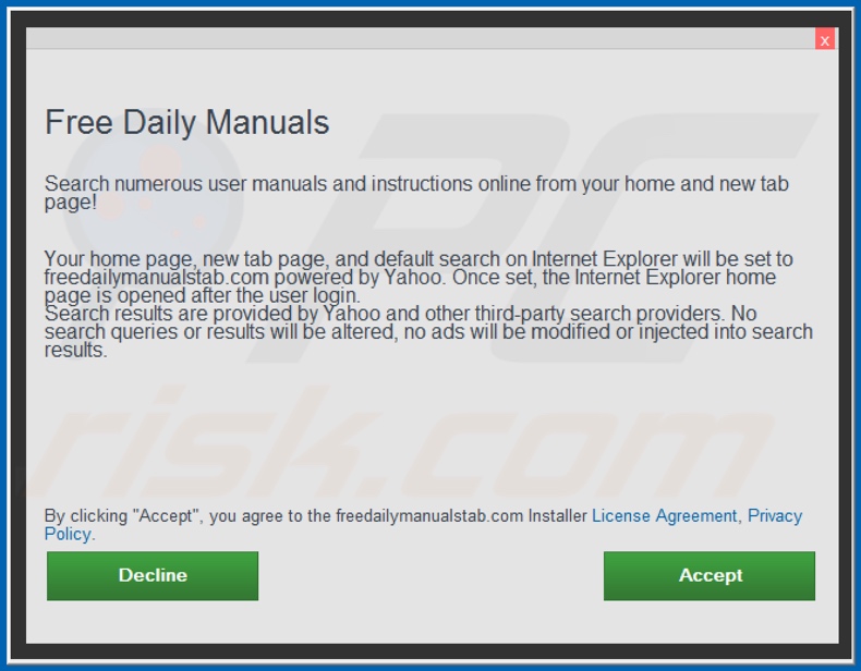Official Free Daily Manuals browser hijacker installation setup