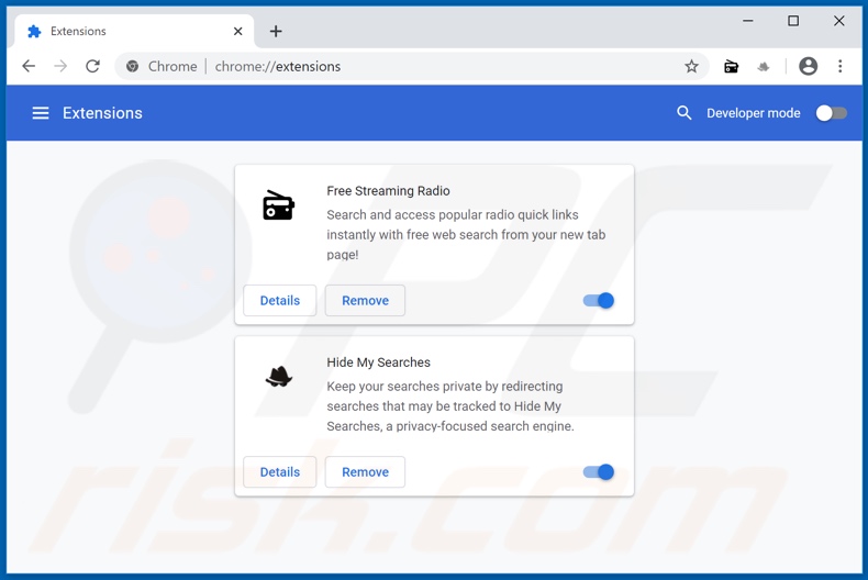 Removing search.freestreamingradiotab.com related Google Chrome extensions
