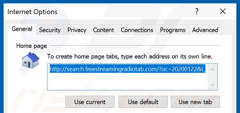 Removing search.freestreamingradiotab.com from Internet Explorer homepage