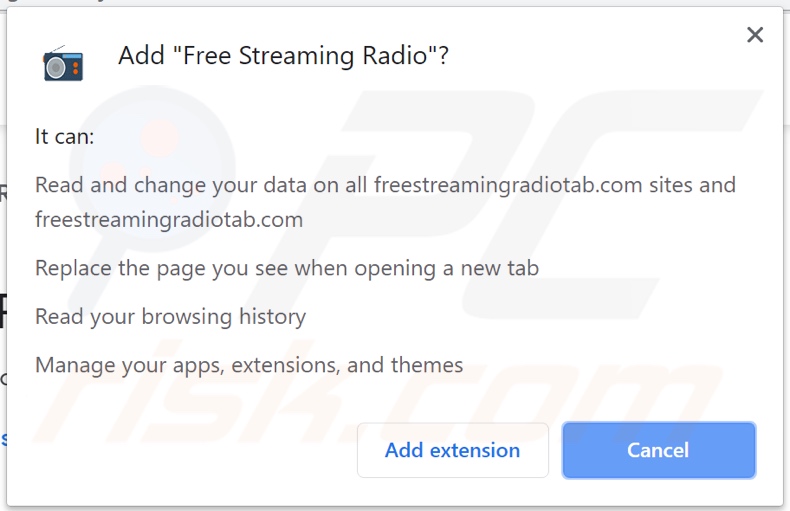 Free Streaming Radio browser hijacker asking for permissions