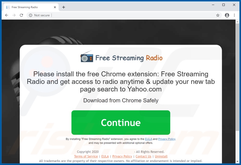 Website used to promote Free Streaming Radio browser hijacker