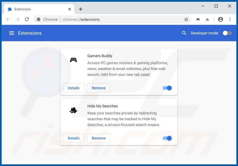 Removing search.gamersbuddyapptab.com related Google Chrome extensions