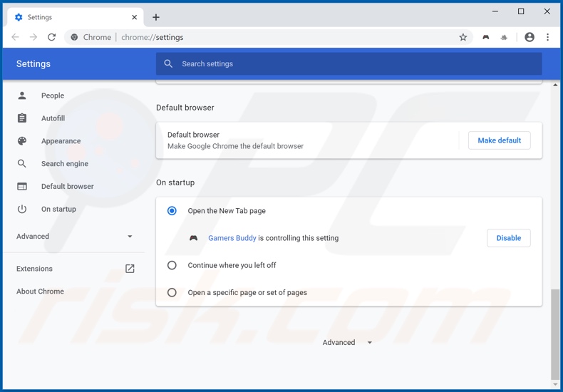 Removing search.gamersbuddyapptab.com from Google Chrome homepage