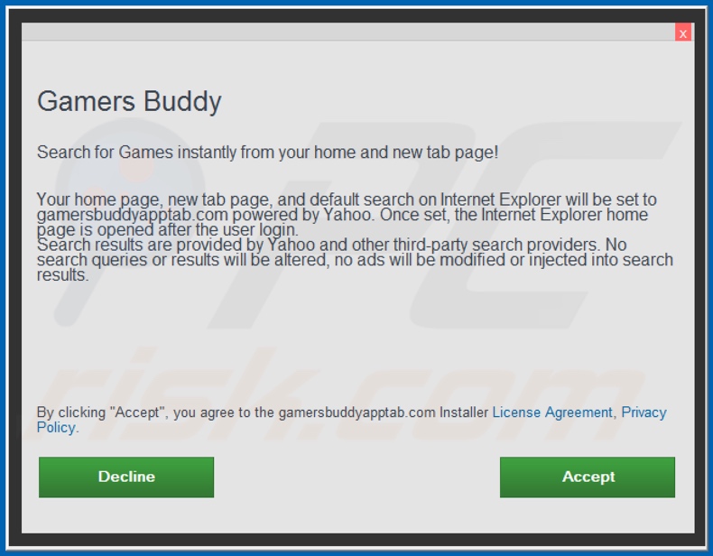 Official Gamers Buddy browser hijacker installation setup