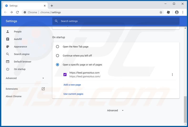 Removing feed.gamez4us.com from Google Chrome homepage