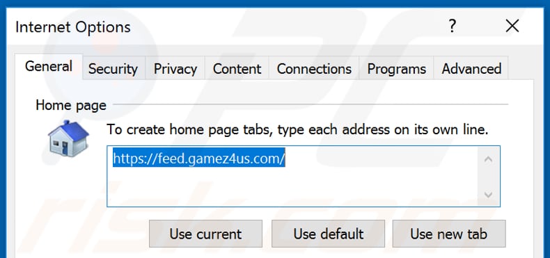 Removing feed.gamez4us.com from Internet Explorer homepage