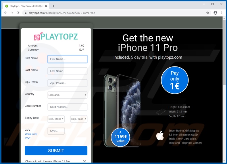 Get the new iPhone 11 Pro scam second page