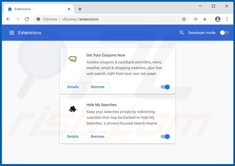 Removing search.getyourcouponsnowtab.com related Google Chrome extensions