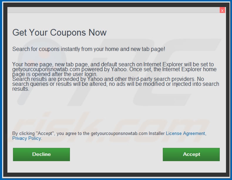 Official Get Your Coupons Now browser hijacker installation setup