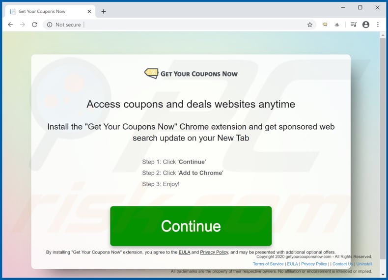 Website used to promote Get Your Coupons Now browser hijacker