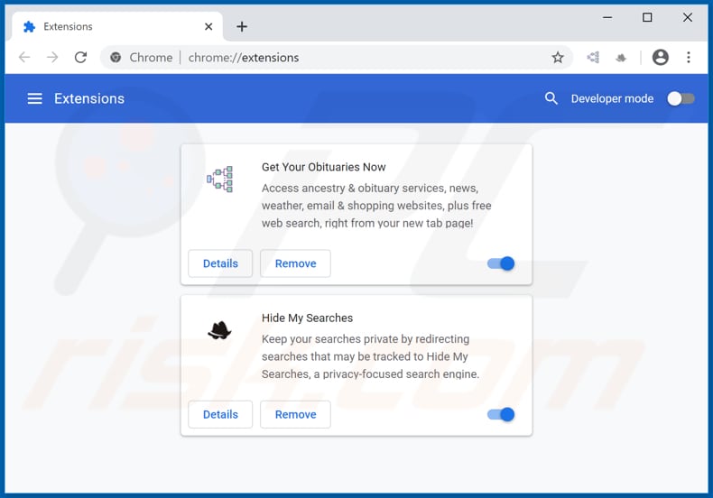 Removing search.getyourobituariesnowtab.com related Google Chrome extensions