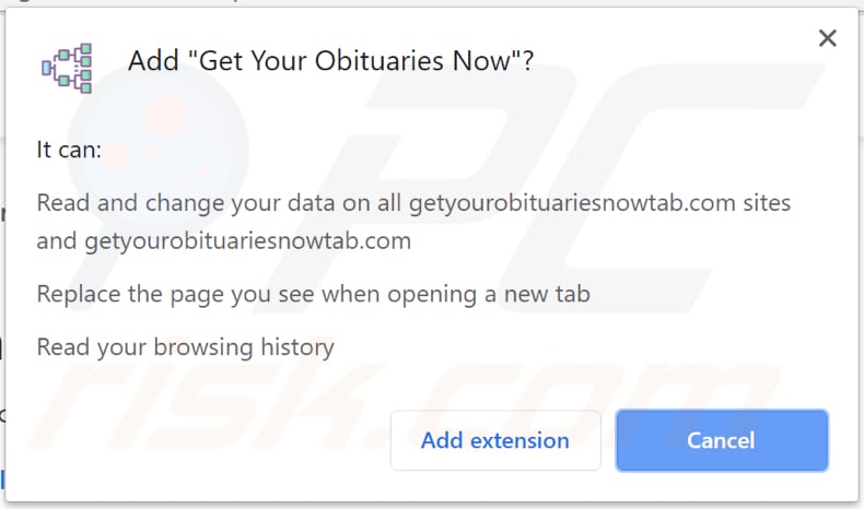 get your obituaries now asks for a permission to access various data