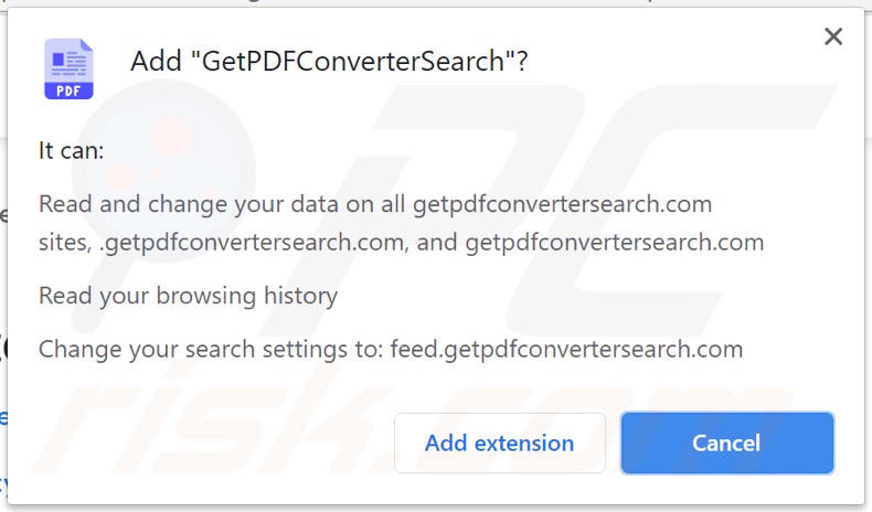 GetPDFConverterSearch browser hijacker asking for permissions