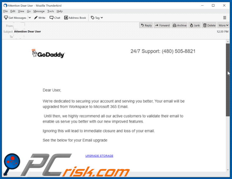 GoDaddy scam email appearance (GIF)
