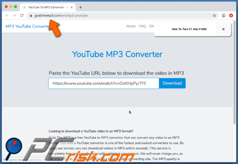 grabthemp3.com redirects to a download page of Power App