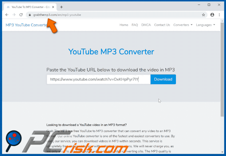 grabthemp3.com redirects to a download page of VideoConverterHD