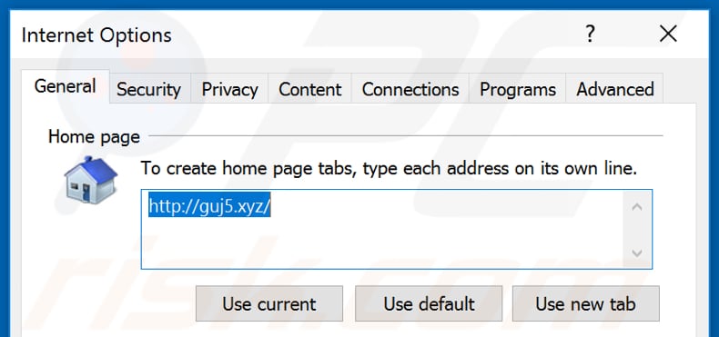 Removing guj5.xyz from Internet Explorer homepage