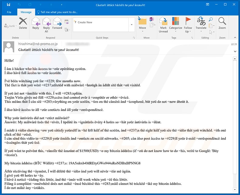 Hacker Who Has Access To Your Operating System spam campaign (sample 2)