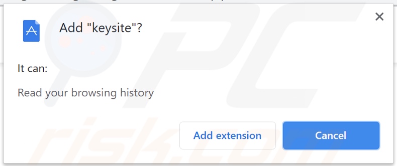 Keysite browser hijacker asking for permissions