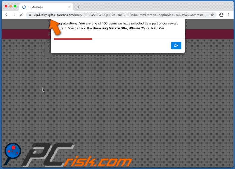 lucky-gifts-center.com redirects to Dear [ISP name] user, Congratulations scam