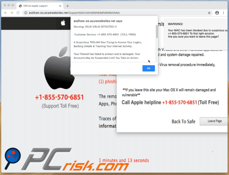 Variant of MAC OS Is Infected With Viruses pop-up scam