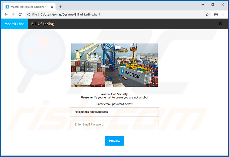 Maersk email spam campaign used deceptive attachment - Bill_of_Lading.html