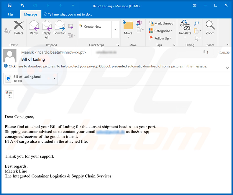 Maersk email spam campaign used for phishing purposes