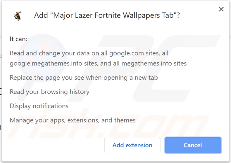 Major Lazer Fortnite Wallpapers Tab browser hijacker asking for permissions