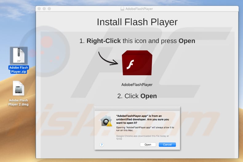 fake Adobe Flash Player downloaded from managervanilla.pw