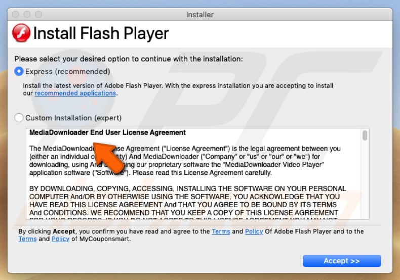 fake Adobe Flash Player downloaded from managervanilla.pw