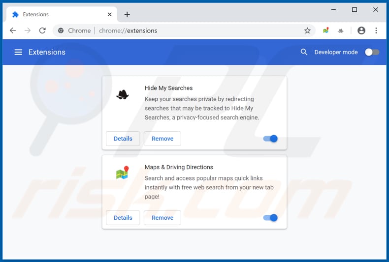 Removing search.mapsanddrivingdirectionstab.com related Google Chrome extensions