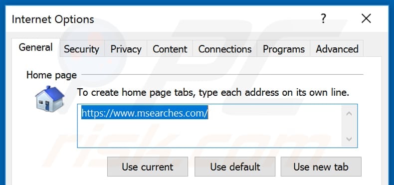 Removing msearches.com from Internet Explorer homepage