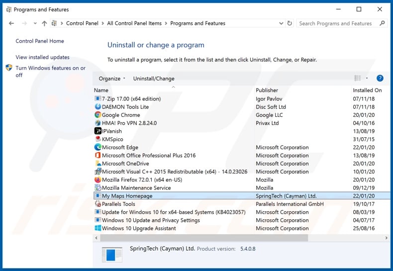 search.hmymapshomepage.com browser hijacker uninstall via Control Panel